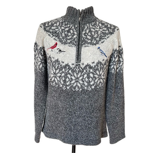 Vintage Northern Reflections Cardinal Blue Jay Beaded 1/4 Zip Sweater Winter